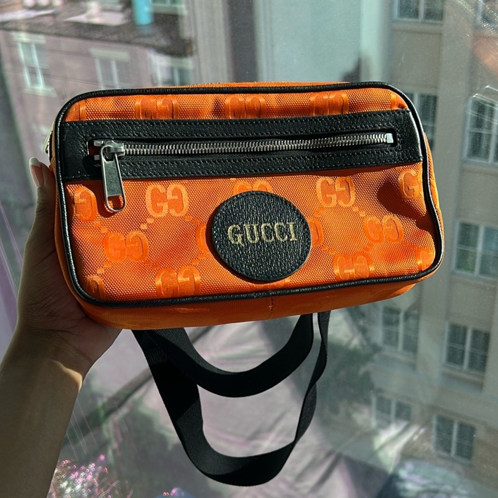 Gucci Off The Grid Orange and Black Belt Bag with Monogram Print